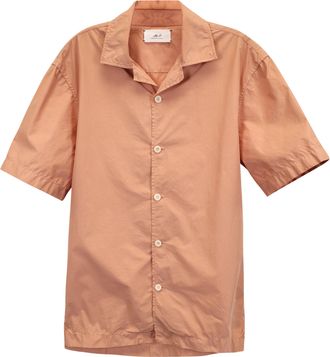 Mr P. Mr. P Camp Collar Garment-Dyed Shirt in Coral Cotton