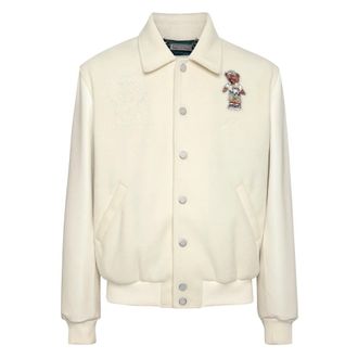 Philipp Plein Leather and Wool Bomber Teddy Beach - Heren - Leren en Su&egrave;de Jassen - Wit - XL - Wol - Jassen