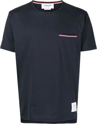 Thom Browne Tops, Heren, Blauw, XL, Katoen, Blauw Zak Katoen T-Shirt Polos