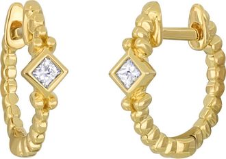 Bony Levy Mykonos 18K Yellow Gold Princess Cut Diamond Huggie Hoop Earrings at Nordstrom Rack