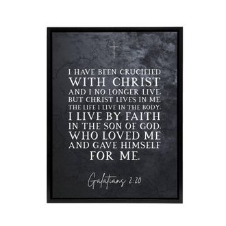 Artery8 Galatians 2 20 Christ Lives In Me Bible Quote Framed Canvas Wall Art Print in Grey | Size: W24 x H32