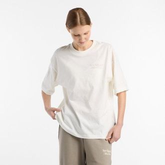 New Balance Donna Linear Graphic Oversized T-Shirt in Bianca, Cotone, Taglia XL