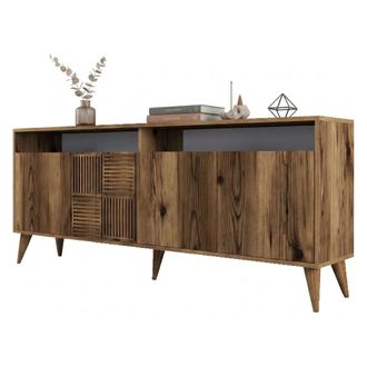 Dmora Aparador Falzes, Alacena 2 Estantes, 4 Puertas, 6 Compartimentos, 180x35x78h Cm Marr&oacute;n Nogal