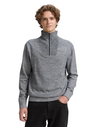 Tom Tailor Denim Troyer TOM TAILOR DENIM, Herren, Gr. M, weiss (navy wei&szlig; mouline), Strick, Obermaterial: 100% Baumwolle, unifarben, regular fit taillenbedeckt, ohne A