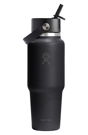Hydro Flask 32-Ounce Wide Mouth Travel Bottle with Flex Straw Cap in Black at Nordstrom