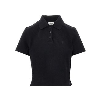 Saint Laurent Cassandre embroidery cropped polo shirt Woman XS