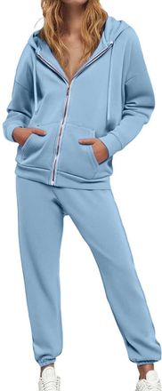 Generic Womens Tracksuit Set Zip Up Hoodie and Joggers Bottom Loungewear Sets Two Piece Outfit Solid Color Co Ord Sets Warm Airport Leisure Suits Y2k Hoodies 