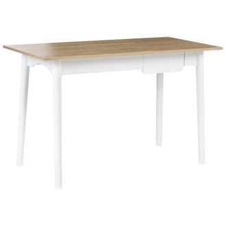 Beliani Escritorio Minimalista Para Oficina En Casa Con Caj&oacute;n De Aglomerado 120 X 60 Cm Blanco Y Marr&oacute;n Claro Vitrion