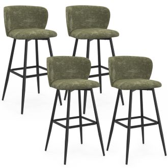 IDMarket Set Di 4 Sgabelli Da Bar Fanny Con Seduta In Ciniglia Verde Kaki E Gambe In Metallo Nero