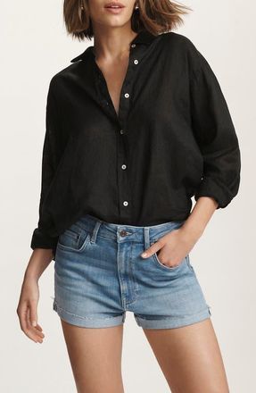 Mavi Oversize Linen Button-Up Shirt in Black at Nordstrom, Size X-Large