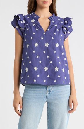 Sugarlips Jaimie Stripe Ramona Ruffle Cotton Top in Navy at Nordstrom, Size X-Large