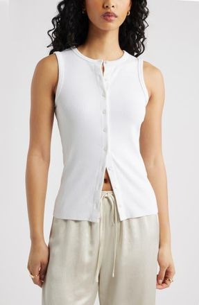 Open Edit Rib Button-Up Tank in White at Nordstrom, Size Xx-Small