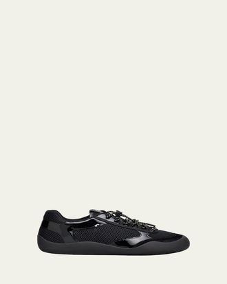Prada Mens Speedrock Leather and Mesh Sneakers
