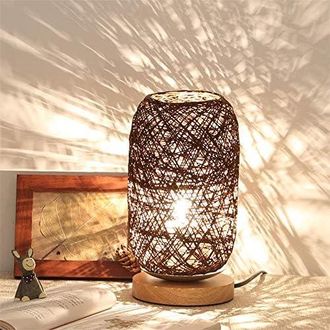 OEM L&aacute;mpara De Mesilla De Noche, Bamb&uacute;, Rat&aacute;n, Base De Madera, Led Regulable, Para Sal&oacute;n Y Dormitorio