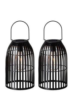 Glitzhome Set of 2 Metal Woven Solar Powered Outdoor Hanging Lantern with Edison Bulb in Black at Nordstrom, Size Medium