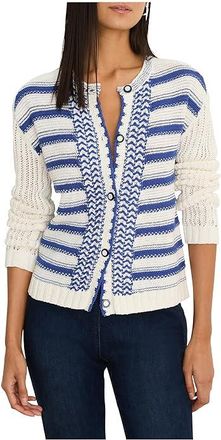 Nic+Zoe Petite Painted Porcelain Cardigan Womens Sweater Blue : PL, Cotton/Rayon