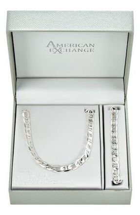 American Exchange Mens Mariner Figaro Necklace & Bracelet Set in Silver at Nordstrom Rack