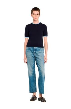 Sandro Two-tone cropped sweater in Navy Blue at Nordstrom, Size X-Small