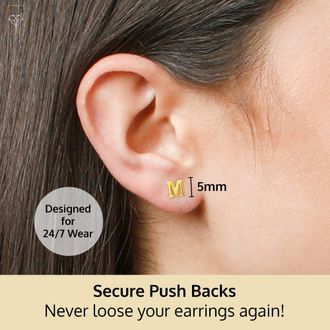 MAX + STONE 14k Yellow or White Gold Small Script Initial Letter Stud Earrings