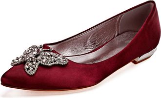 Generic Womens Wedding Flats Satin Bridal Pointed Toe Bridesmaids Shoes Prom Party Dress Flat 2Cm,Burgundy,10 UK