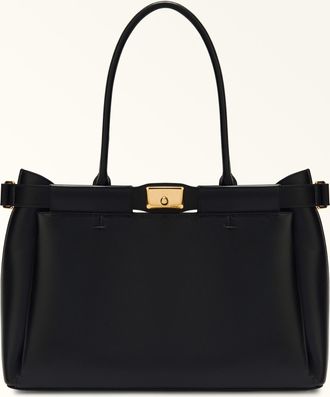 Furla Iris Borsa Shopping Xl Nero Nero Pelle Di Vitello Torino + Vacchetta Donna