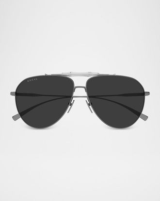 Gucci Men & apos;s GG2064S-001 Double-Bridge Metal Aviator Sunglasses