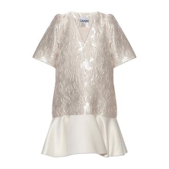 Ganni Party Dresses, female, Beige, Size: M Floral Motif Dress