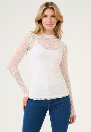 Kaffe KAjolia Long Sleeve Sheer Lace T-shirt in Chalk at Nordstrom, Size X-Small