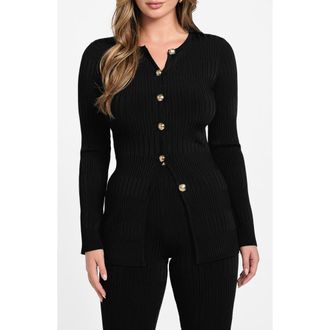 Marciano Janet Rib Cardigan in Jet Black A996 at Nordstrom, Size X-Small