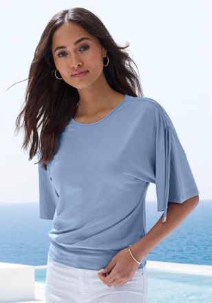 Lascana Rundhalsshirt LASCANA mit variabler &Auml;rmell&auml;nge, Damen, Gr. 32/34, blau (hellblau), Single Jersey, Obermaterial: 95% Viskose (LENZING ECOVERO), 5% Elas