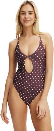 Cotton On Womens Keyhole Strappy One Piece Brazilian in Missy Spot Plum Kiss at Nordstrom, Size X-Small