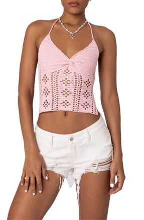Edikted Jada Open Back Crochet Crop Top in Pink at Nordstrom, Size X-Large