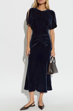 Victoria Beckham Velvet Dress With Draping At The Waist, Womens, Navy Blue