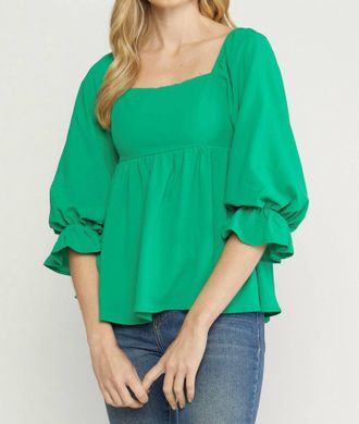 Entro Square Neck Babydoll Top In Green