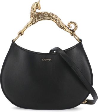 Lanvin Black Metal Cat Handle Crescent Leather Shoulder Bag