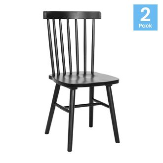 Flash Furniture Set of 2 Windsor Dining Chairs, Solid Wood Armless in Black