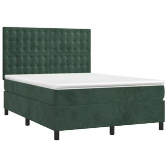 vidaXL Cama Box Spring Colch&oacute;n Y Led Terciopelo Verde Oscuro 140x200cm Vidaxl
