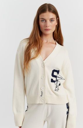 Chinti and Parker Snoopy Varsity Cotton Cardigan Sweater in Cream at Nordstrom, Size X-Large