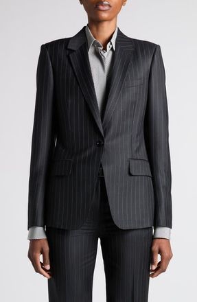 Tom Ford Chalk Stripe Wool & Mohair Jacket in Black/white at Nordstrom, Size 40