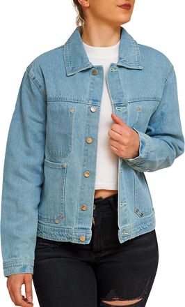 Generic Denim Jackets Women, Regular Fit Heavy Stone Wash Ladies Jeans Top Long Sleeve Girls Casual Outwear - Sky Blue - X-Small