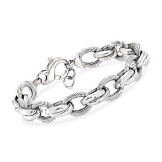 Ross-Simons Italian Sterling Silver Textured and Polished Oval-Link Bracelet