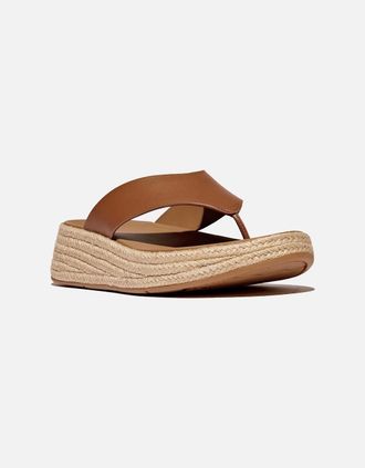 FitFlop Womens Fitflop F-Mode Toe Post Espadrille Leather Womens Deep Tan Sandals - Brown - Size: 8
