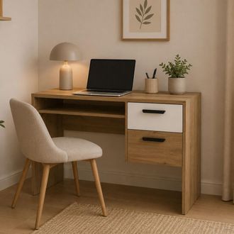 Dmora Escritorio Linimi, 2 Cajones, 2 Estantes, 1 Compartimento, 71x33x75h Cm Roble Marr&oacute;n Nudos