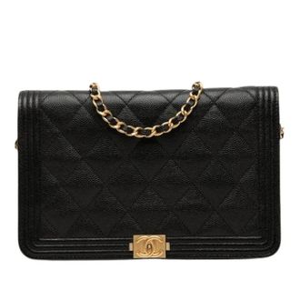 Chanel Pre-owned The Boy Wallet on Chain - Dames - Pre-owned - Zwart - Maat: ONE Size Leer