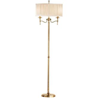 Loops Luxury Classic Twin Arm Feature Floor Lamp Antique Brass & Beige Organza Shade in Metallics