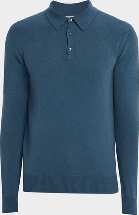 Neiman Marcus Mens Cashmere Long-Sleeve Polo Sweater