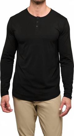 Cuts Long Sleeve Henley Curve Top In Black