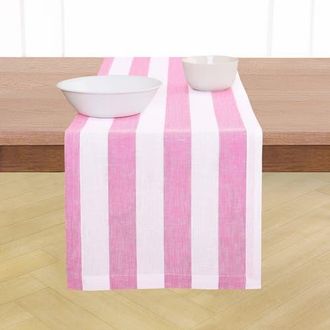 Solino Home Linen Table Runner for Dining Table, Holiday and Everyday Table Decor - Cabana Stripe in Pink And White at Nordstrom, Size Xx-Large