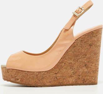 Jimmy Choo London Peach Patent Leather Prova Wedge Sandals