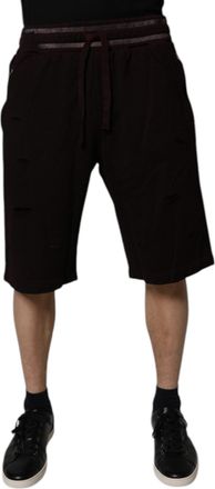 Dolce & Gabbana Maroon Cotton Logo Plaque Men Bermuda Shorts